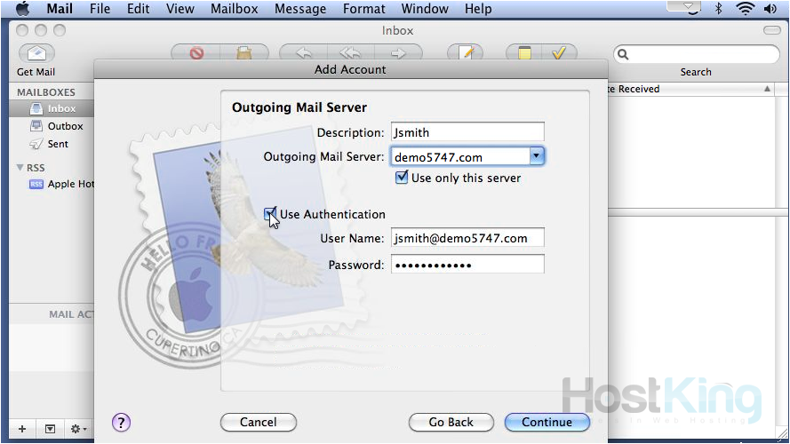 smtp authentication ticked